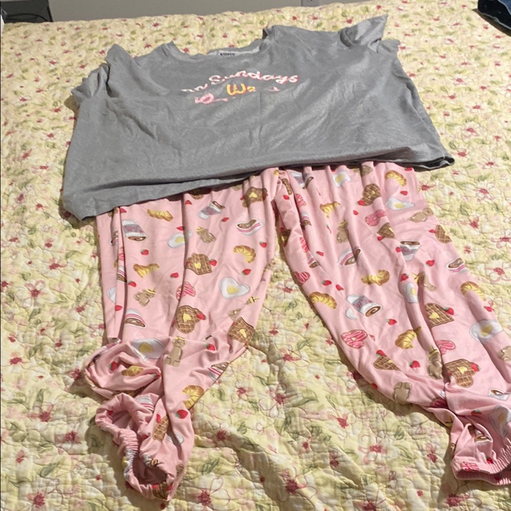 Gray and Pink Pajama Set with Whimsical Print
